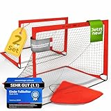 SleekSkills Kinder Fußballtor [2er Set] für Zuhause, Garten und Outdoor - Faltbar mit Verstärkten Glasfaserstangen und inkl. Tragetasche (Rot)