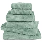 Pure Label 6-TLG. Handtücher Set mit Aufhängeschlaufen aus 100% Baumwolle, saugstark und weich - 2X Badetuch (70x140 cm) 2X Handtuch (50x100cm) 2X Gästetuch (30x50 cm), Grün