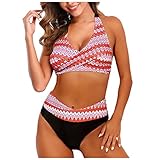 Bikini Damen, Bikini Brazilian Style Badesachen Damen Bikini Hose Brazilian Style High Waist Bauchweg Neckholder Bikini Sexy Push Up Summer Bademode V Ausschnitt Überkreuztes (A16,M)