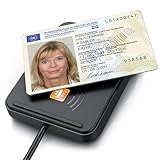 CSL - USB Chipkartenleser mit NFC - SmartCard Reader/SIM Kartenlesegerät - kompatibel mit Mac OS X + Windows 11 - für den neuen Personalausweis Gesundheitskarte Bankkarten