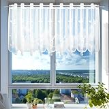 Lytonix Scheibengardine Bistrogardine Halbtransparent 130x45cm, Scheibengardinen Küche Kurzgardine, White Curtain für Kitchen mit Ösen, Küche und Wohnzimmer Bistrogardine Modern zur Fensterdekoration