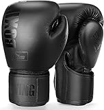 Boxhandschuhe für Damen und Herren, Boxing Training Gloves,geeignet für Boxen, Kickboxen, gemischte Kampfsportarten, Thai, MMA, Kampftraining (Schwarz, 16oz)