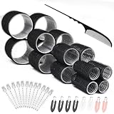 37 Stück Lockenwickler Set, Selbsthaftend Hair Rollers, Schwarze Haarwickler mit 4 Größen 60 mm 48mm 36mm 25mm, Jumbo Lockenwickler mit 20 Klammern und 1 Kamm für Lange Mittlere Kurze Haare