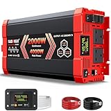 Reiner Sinus Wechselrichter 2000 Watt, 12V DC auf 240V AC Wechselrichter für Wohnmobil, LKW, Solar, Zuhause, Wechselrichter mit 3 AC Steckdose, 30W USB-C, 5V 3.1A USB, Hardwire Port, Fernbedienung