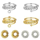 AMSNINK 4 Stück Verstellbare Anti Stress Ring Mit 4 Stück Akupressur Ring, Fidget Ring, Anxiety Ring, Stress Ring, Skills Ringe, Antistress Ringe, Für Mädchen Und Frauen Stress Relief Ängstlichkeit