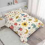 Kinder Bettdecke 135x200 4 Jahreszeiten, Kinderblumen Vierjahreszeiten Steppdecke 135x200, Warme Ganzjahresdecke Tiere Bettdecke Ohne Bezug Waschbar Schlafdecke mit 2 Kissenbezug 80x80cm M366