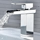 Wasserfall Wasserhahn,Edelstahl Waschtischarmatur Bad,Luxus Upgrade Wasserfall Beckenhahn Mit Kalt,Warmwasserfunktion,mühelos zu installieren,Für Toilet,Badezimmer,Waschbecken,Chrom-Finish, Silber