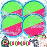 TEBOKHAD Klettballspiel Klettball Strand Spielzeug für Draußen Kinder ab 3 4 5 6,Leichtes Gewicht Wurfspiel Klettspiel Wurf Spiel Kinder Erwachsene mit 4 Fangscheiben 4 Bälle für Partys, Gärten, Meer