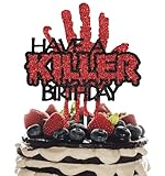 Happy A Killer Birthday Cake Topper, Halloween Horror Themed Birthday Party Decorations, Horror Scary Movie Bday Decoration, Halloween Blutiges Messer Dekor Rot Glitzer