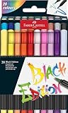 Faber-Castell 116452 - Filzstifte Set Black Edition 20er Etui, mit Pinselspitze, für Kinder und Erwachsene