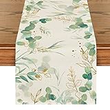 Artoid Mode Grüner Eukalyptus Sommer Tischläufer, Hochzeit Küche Dekoration drinnen draußen Urlaub Party Wohnzimmer Dekor 40 x 140 cm