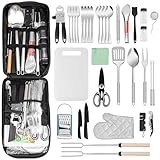 35 Stück Camping Kochutensilien Set, Camping Geschirr Set 4 Personen Camping Küchenset Outdoor Kochbesteck Komplettset für Picknick, Outdoor Wandern, Grillpartys, Wohnmobil