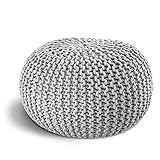 ELYFLAIR® handgefertigter Strickhocker Ø 55cm o. Ø 45cm I Sitzpouf Sitzpuff Bodenkissen Sessel Kissen Sitzhocker Sitzsack - mit eleganter Grobstrick-Optik - Dekoration Interieur (Weiß, Ø 45cm)
