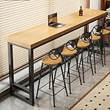 WXZXWXZX Stehtisch Holz Bartisch Küche Hochtisch Bistrotisch Konsolentisch Beistelltisch Küchentisch mit Metallgestell für Café Wohnzimmer Esszimmer Taverne(Wood,220x40x105cm)