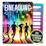 HIDEBLOOM Disco Party Einladungskarten Kindergeburtstag Mädchen - 12 Stück - DIN A6 (10,5 cm x 14,8 cm) - EinladungnGeburtstag Party - Geburtstagseinladungen Disco