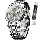 OLEVS Herren-Armbanduhr mit Zeitcode, Edelstahlarmband, Leuchtend, wasserdicht, multifunktional, Unterzifferblatt, Business-Kleid, Quarz, rund, Luxusuhren für Herren