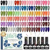 VANREESA U V Nagellack Set, 50 Stück Gel Nagellack Set mit Unterlack und Überlack 45 Farben Maniküre Starterset Rosa Lila Schwarz Gelnägel Kit Soak off Gel Nail Polish Geschenk für Frauen