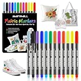 Sternhell 12Farben Textilfarbe Textilmarker Waschmaschinenfest Textilstifte Waschfest Stoffmalstifte, Textilmalstifte Stofffarbe, für T-shirt, Stoffbeutel, Segeltuchschuhe, Einkaufstasche, hellen Stof