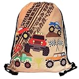 HECKBO Kinder Turnbeutel Monster Truck - 40x32cm - Sportkleidung Trinkflasche - Kindergarten, Schule, Stoffbeutel Kita - Rucksack, Tasche, Sportrucksack, Sportbeutel Junge Mädchen