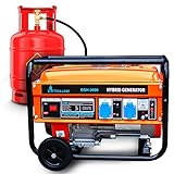 EXTRALINK EGH-3000 Stromgenerator Hybrid Gas LPG CNG Benzin Stromerzeuger 3kW 1F Generator 3000W Tankihalt 15L Überlastschutzsystem Überlastschutz Easy-Start 2x AC 230V Notstromagreggat Camping