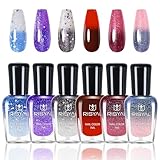 6 Farben Temperaturgesteuerter Farbwechsel Nagellack Set - Farbwechselnder Nagellack, Kein UV-Licht erforderlich Für Frauen & Mädchen DIY Nageldesigns, Rosa/Violett/Blau/Schwarz/Weiß/Rot (Colorful C)
