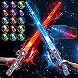 VATOS 2PCS Wiederaufladbare Lichtschwert für Kinder,15 Farbe Changeable Lichtschwert mit 3D Sound, 2 in 1 Retractable LED Lichtschwert für Halloween Dress Up,Christmas Parteien, Cosplay War Fighters