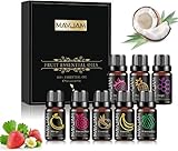 MAYJAM Duft ätherischer Öle Set Fruchtiger 8 x 10ML, Früchte Duftöle für Diffuser Kerzenherstellung - Mango, Passionsfrucht, Erdbeere, Wassermelone, Kokosnuss, Ananas, Banane, Traube