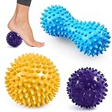 Igelball Massageball Set, Spiked Massage Ball Hart, Premium Massageball Set, Massagebälle mit Noppen,für Rücken Beine Füße Hände, Stress Reflexzonen, 3er Set Igelball Set