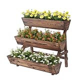 Dawnyard Hochbeet aus Holz, 3-stöckig, vertikaler Garten-Pflanzkasten, Pflanzenständer für Terrasse, Balkon, freistehend (karbonisiertes L)