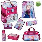 Familando Mädchen Schulranzen 1. Klasse · Scooli Campus Fit Schultasche (9-teiliges Set mit Sporttasche, Disney Eiskönigin Frozen Rosa)