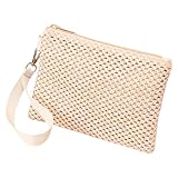 Morain Handtasche aus gewebtem Stroh, für Damen, lässig, Strand, Urlaub, kleine Umschlagtasche mit Handgelenk, Geldbörse mit Reißverschluss, beige, 9.36x8.3325in