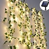 KASZOO Solar Lichterkette Außen, Efeu Künstlich lichterkette 100LED 10M/32Ft 8 Modi, Lichterkette Efeu Solar für Garten, Balkon, Hochzeit, Zaun, Camping, Weihnachten, Dekorationen