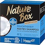 Nature Box festes Shampoo Feuchtigkeit (85 g), festes Haarshampoo mit Kokosnussöl spendet den Haaren Feuchtigkeit bis in die Tiefe, Haarpflege-Shampoo in recycelbarer Verpackung