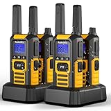 Radioddity HD-1 Funkgerät Set, Walkie Talkie wasserdicht IP67, Robuste PMR, staubdicht stoßfest mit EIN-Tasten-Gruppenruf, Vibrationsalarm, SOS, Dual PTT, Basis- und USB-C-Ladung (4 Stück)