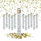 Relaxdays Party Popper, 12er Set, 6-8 m Effekthöhe, Silvester, Geburtstag & Hochzeit, 40 cm Konfettikanone, Folie, gold