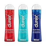 Durex Play Gleitgel Sensitiv | Erregungsmittel für Frauen und Männer | Lubrication | Stimulation Gel Intense | Mit 3 verschiedenen Artikeln, Sweet Strawberry & Prickelnd & Feel (3 x 50ml)