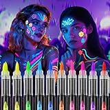 10 Schwarzlicht Farbe, Glow in the Dark Face & Body Paint, Neon Schminke, Schwarzlicht Stift, Fluoreszierende Stift, Hautfreundlich Wasserfest Bodypainting Set für Festival, Party