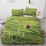 BettwäSche 200x220 Weizenfeld Bettbezug Set 3 Teilig Getreide Flauschig BettbezüGe und 2 Kissenbezug 80x80, Allergiker BettwäSche-Sets Weiche Microfaser mit ReißVerschluss HR1451