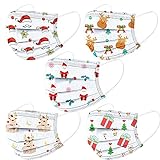 AMDOLE 50 Stück Mundschutz Kinder Einweg Weihnachten Motiv Mund Nasenschutz Halstuch Maske 3D Druck Weihnachtsmaske Einmal MNS Atmungsaktiv Mund-Tuch Bandana Jungen Mädchen Multifunktionstuch Schals
