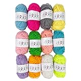 Fousenuk 12 Farben Wolle zum Häkeln Stricken, 10g/20m Häkelgarn, Baumwolle , Baumwollgarn für Anfänger Set Acryl Dicke Bunte Regenbogen Acrylwolle, Yarn Crochet