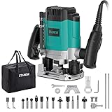 STANEW Oberfräse (1200 W, 6 Geschwindigkeiten 16000-30000 U/min, Ø 6 und 8 mm), Professional Vertical Fresatrice für Holzbearbeitung, Holzfräsmaschine, Frästiefe Einstellbar, inkl. 12 Fräser