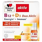 Doppelherz B12 + D3 Duo Aktiv - Hochdosiert mit Vitamin B12 + D3 zur Unterstützung einer normalen Funktion des Immunsystems - 30 Trinkfläschchen, Flüssigkeit