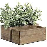 Oairse 2er Set Blumentopf Pflanzentöpfe aus Echtholz Natürliche Holzkisten rechteck Shabby Vintage Antik Look Deko Pflanzkiste zum Bepflanzen oder Dekorieren