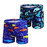 NautySaurs 2er-Pack Jungen Badehose 1–10 Jahre Kinder Bademode Dinosaurier Hai Shorts, Hai-Königsblau und Marineblau, 6-8 Jahre