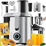 KESSER® Entsafter für Obst und Gemüse aus Edelstahl 1100W große 85 mm Einfüllöffnung inkl. Reinigungsbürste und Saftbehälter 3 Geschwindigkeitsstufen, Saftpresse Juicer, Grau/Silber