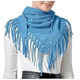 Dreiecksschal Damen Strickschal Wärmende Kaschmir Tuch Elegant Dreieckstuch Schal Musselin mit Fransen, Weich Soft Knitwear Schal Halstuch Herbstschal Winter Trachtenmode Geschenk (Sky Blue, One Size)