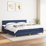 QJBSAVVA Boxspringbett 200x200 cm Blau Stoff Taschenfederkernmatratze Höhenverstellbares Kopfteil Modernes Design für Schlafzimmer & Gästezimmer