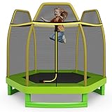 COSTWAY Trampolin für Kinder, 223 cm, Trampolin für Kinder im Innen- und Außenbereich mit Netz und Federkissen, Tragkraft 150 kg, geeignet für Kinder 3+ Jahre (Gelb)