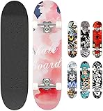 Smibie Skateboards Pro 78,7 cm Komplett-Skateboards für Teenager, Anfänger, Mädchen, Jungen, Kinder, Erwachsene, 7 Schichten Ahornholz, Unisex-Erwachsene Mädchen Jungen, Rose, 31'' x 8''