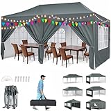 Pavillon 3x6m, Pop-Up Faltpavillon Wasserdicht, Gartenzelt UV Schutz 50+, Partyzelt wasserdicht stabil mit Tragetasche, Höhenverstellbar Faltbar Gartenzelt mit 6 Seitenwänden, für Garten, Party